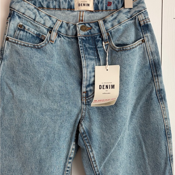 NWT Sezane Brut Sexy Straight Jeans Bleach Blue Light Wash - Picture 8 of 12